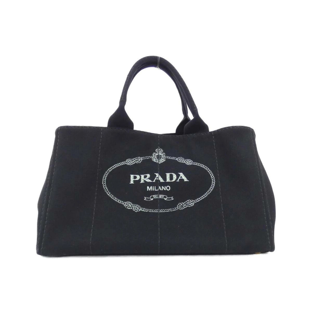 Prada Canapa canvas tote bag embroidered logo Black